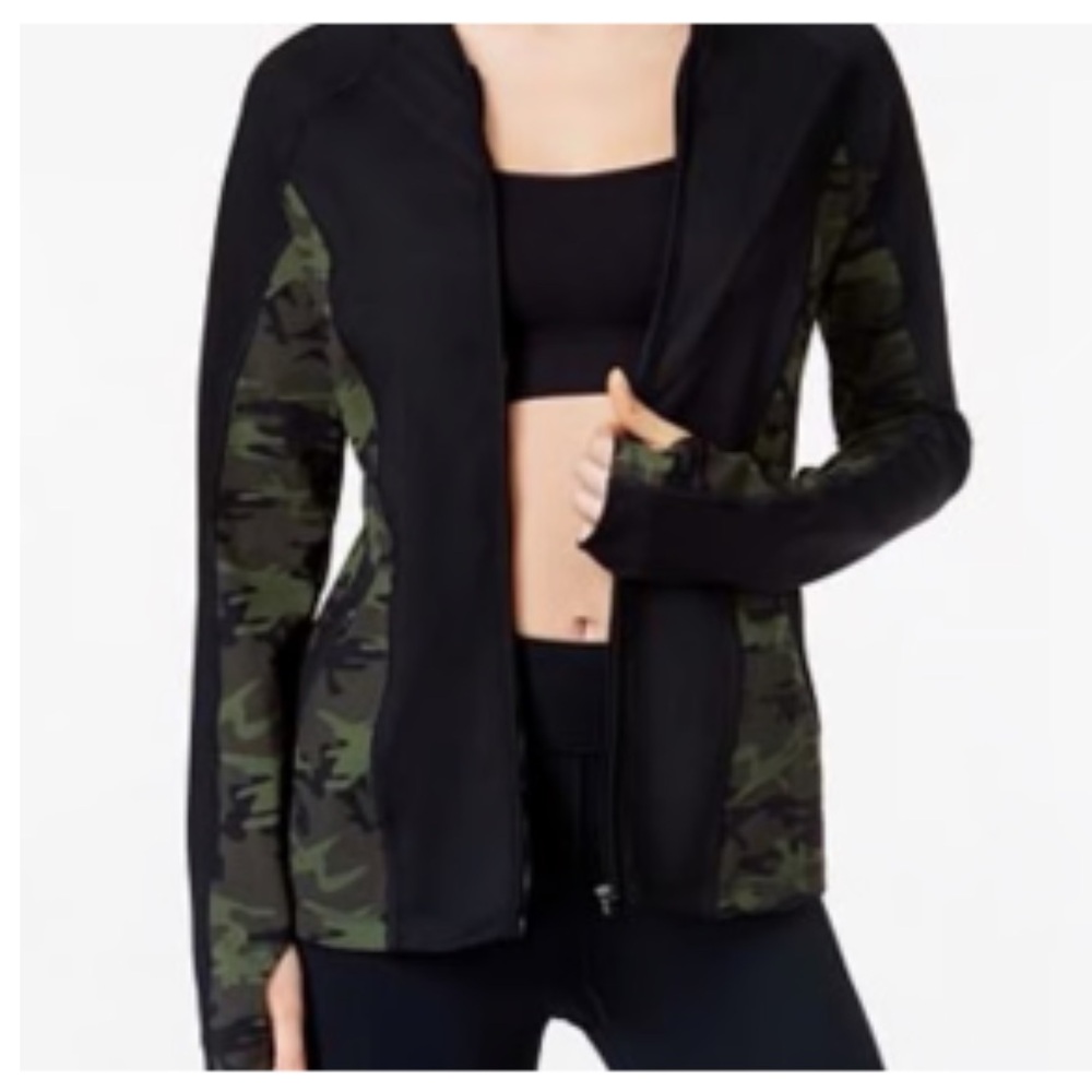 Jessica Simpson Women Black & Camo Mesh Back The Warmup Athletic Jacket Large